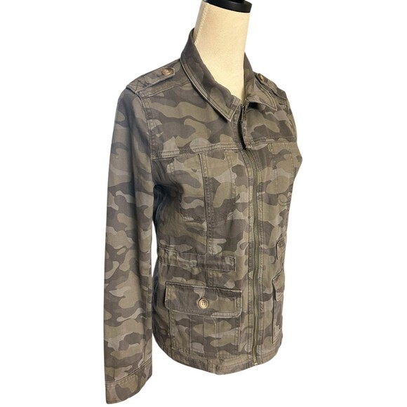 Express Womens Military Green Brown Camouflage Full Zip  Drawstring Jacket Sz S - Picture 8 of 15